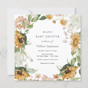 Invitación a Baby Shower de girasol ruso