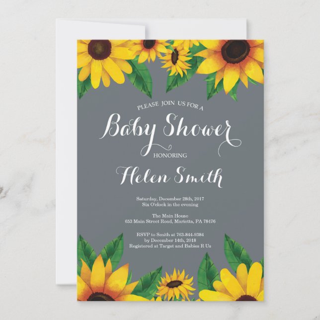 Invitación a Baby Shower de girasoles (Anverso)
