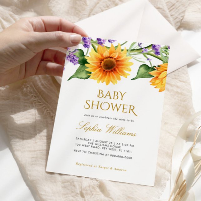 Invitación a Baby Shower de girasoles y lavanda (Subido por el creador)