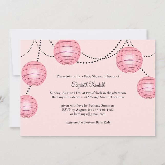 Invitación a Baby Shower de Girly Fiesta Lantern (Anverso)