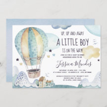 Invitación a Baby Shower de globo aerostático