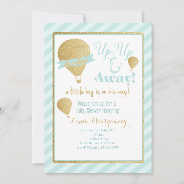 Invitación a Baby Shower de globo aerostático (Anverso)