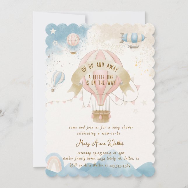 Invitación a Baby Shower de globo aerostático (Anverso)