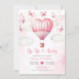 Invitación a Baby Shower de globo aerostático rosa