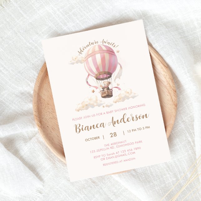Invitación a Baby Shower de globo aerostático rosa (Subido por el creador)