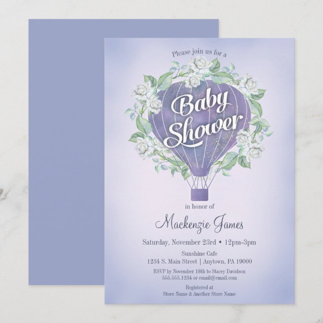 Invitación a Baby Shower de globo de aire caliente (Anverso / Reverso)