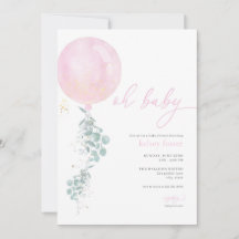 Invitación a Baby Shower de globo rosa chica