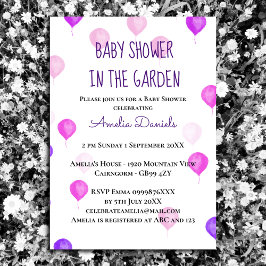 Invitación a Baby Shower de globo rosa morado de b