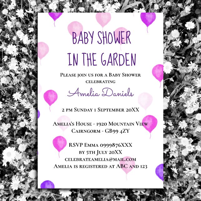 Invitación a Baby Shower de globo rosa morado de b (Subido por el creador)