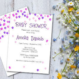Invitación a Baby Shower de globo rosa morado de b