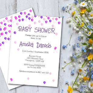 Invitación a Baby Shower de globo rosa morado de b