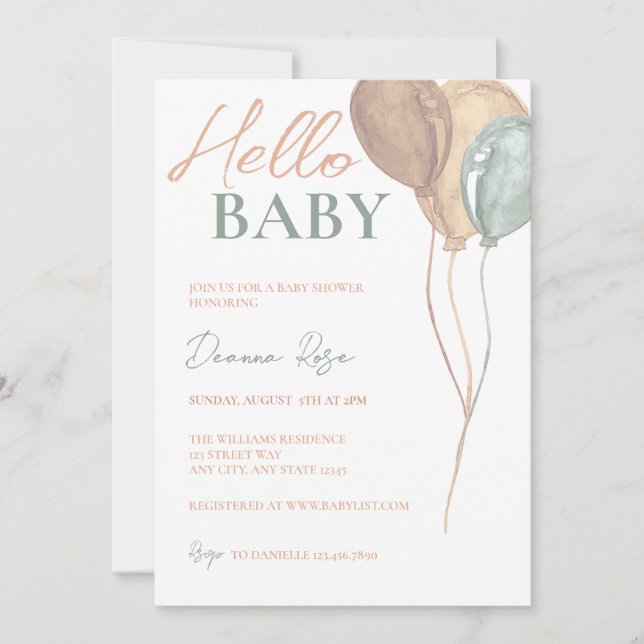 Invitación a Baby Shower de globos (Anverso)