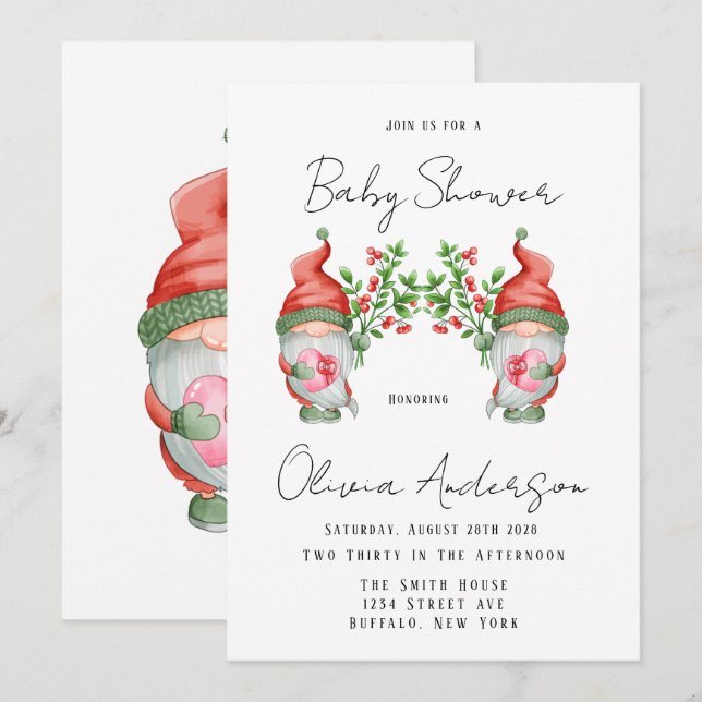 Invitación a Baby Shower de Gnome Cute navidades (Anverso / Reverso)