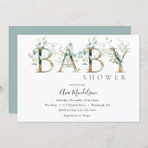 Invitación a Baby Shower de Gold and Eucalyptus