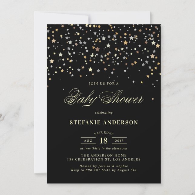 Invitación a Baby Shower de Gold Star Confetti (Anverso)