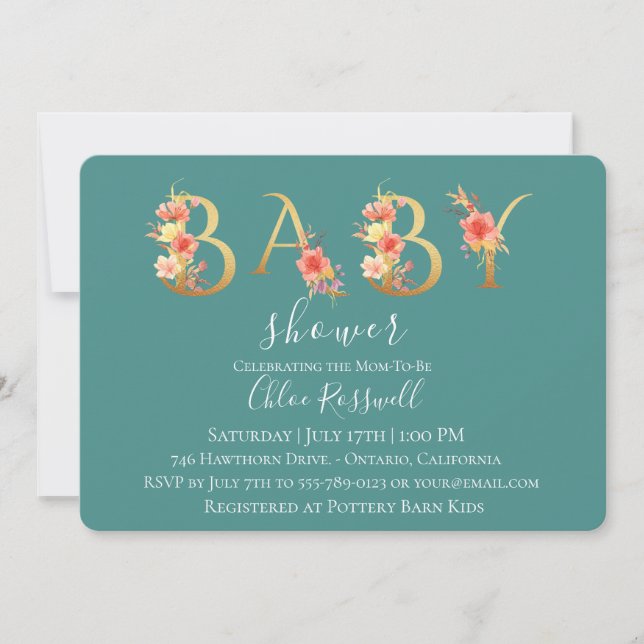 Invitación a Baby Shower de Golden Sunset Floral (Anverso)