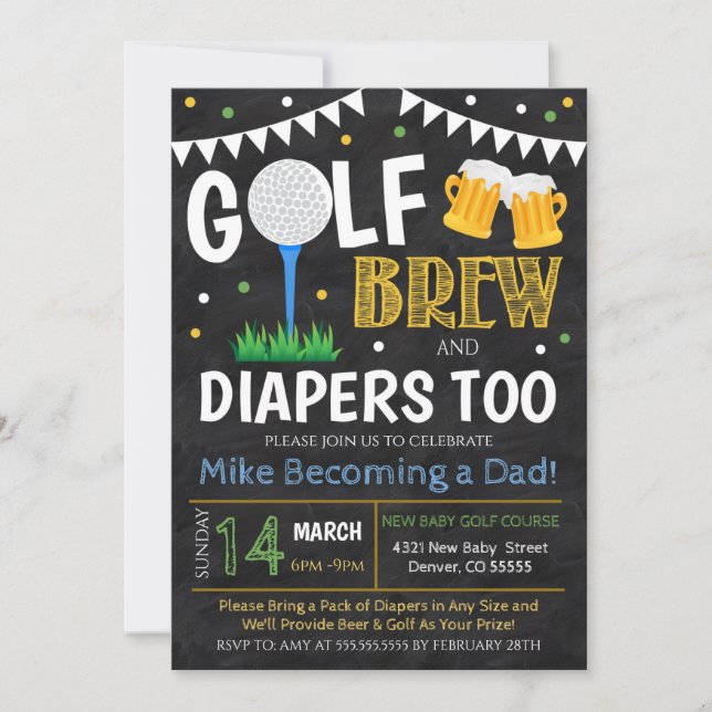 Invitación a Baby Shower de golf y cerveza (Anverso)