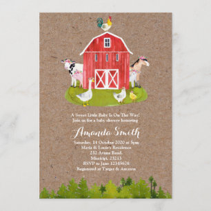 Invitación a Baby Shower de Granja Animal
