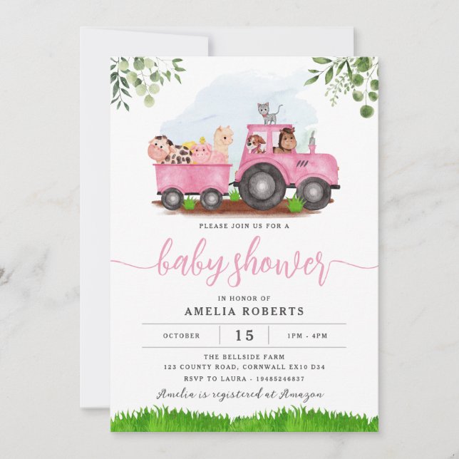 Invitación a Baby Shower de granja, invitación a t (Anverso)