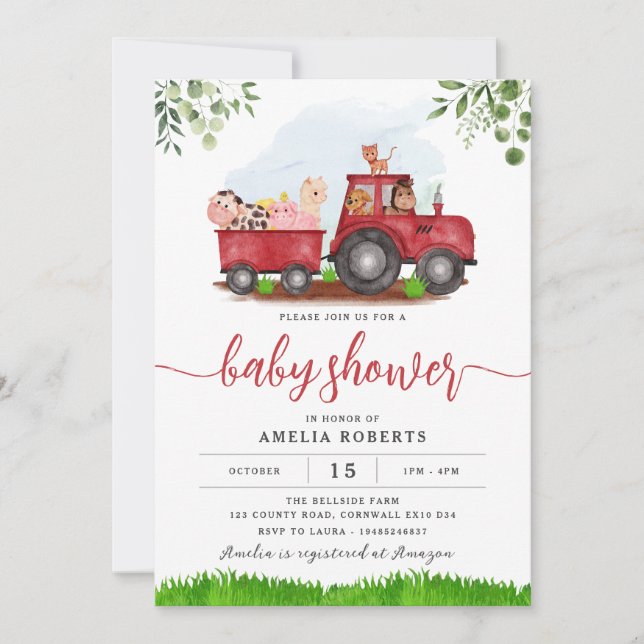 Invitación a Baby Shower de granja, Invitación a T (Anverso)