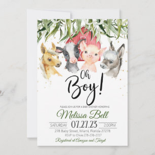 Invitación a baby shower de granja Niño Boho