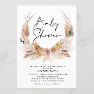 Invitación a Baby Shower de Grass Boho Pampas Rosa