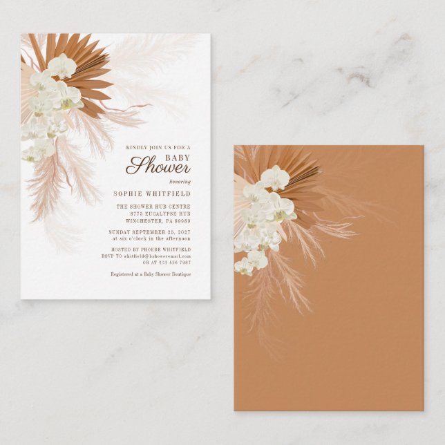 Invitación a Baby Shower de Grass Pampas Budget (Anverso / Reverso)