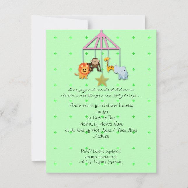 Invitación a Baby Shower de Green Baby Animal (Anverso)