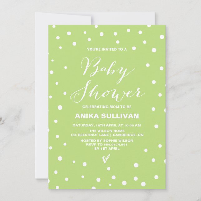 Invitación a Baby Shower de Green Confetti Dots de (Anverso)