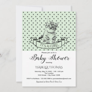 Invitación a Baby Shower de Green Cute Kitten