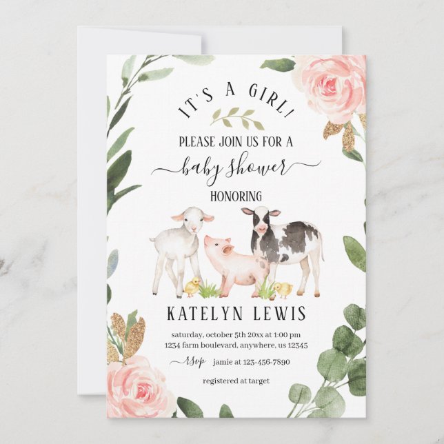 Invitación a Baby Shower de Green Farm (Anverso)