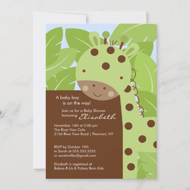 Invitación a Baby Shower de Green Giraffe (Anverso)