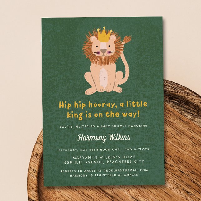 Invitación a Baby Shower de Green Little King Lion (Subido por el creador)