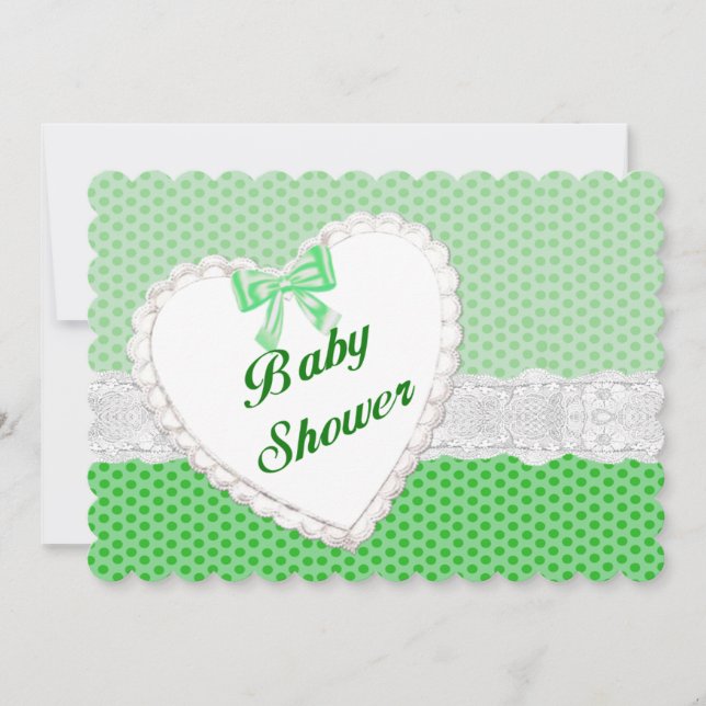 Invitación a Baby Shower de Green Polka Dot Lace H (Anverso)