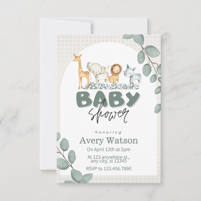 Invitación a Baby Shower de Green Safari (Anverso)