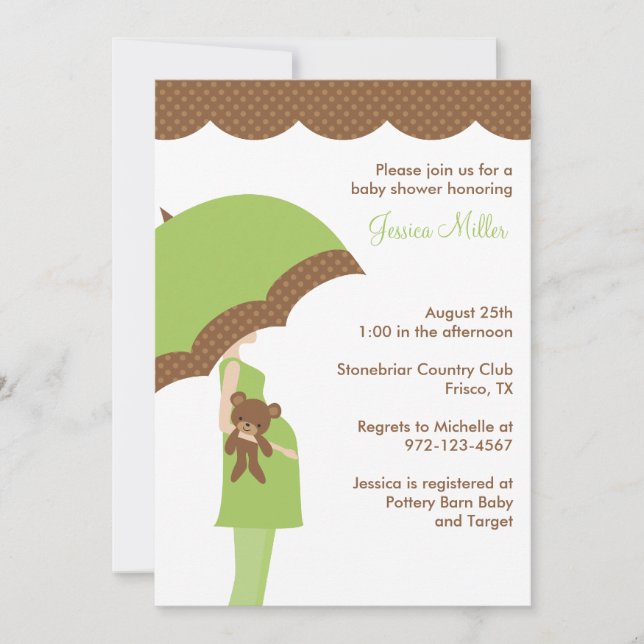 Invitación a Baby Shower de Green Umbrella (Anverso)