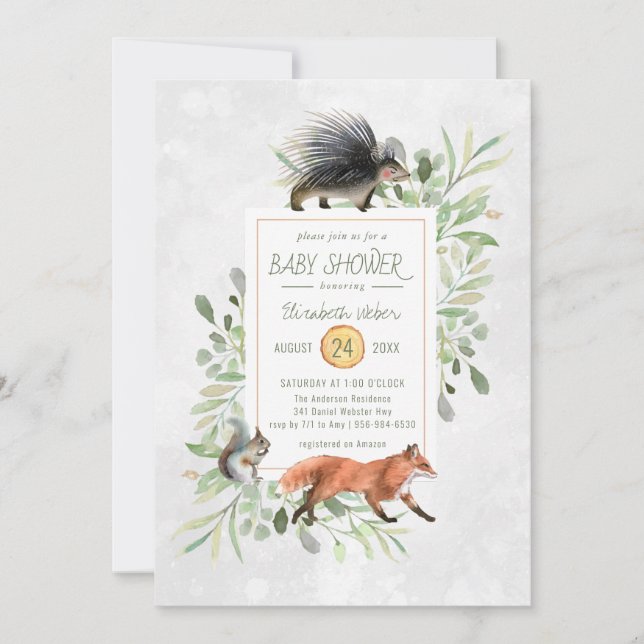 Invitación a Baby Shower de Green Woodland Forest (Anverso)