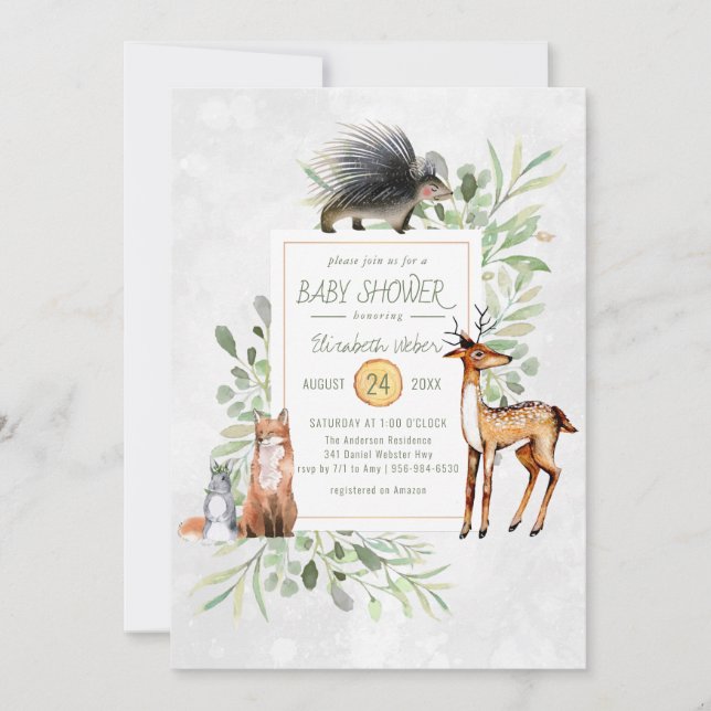 Invitación a Baby Shower de Green Woodland Forest (Anverso)