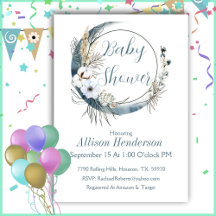 Invitación a Baby Shower de Grey Boho Wreath