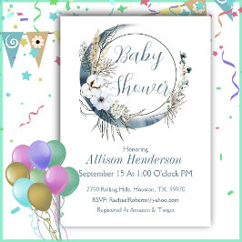 Invitación a Baby Shower de Grey Boho Wreath