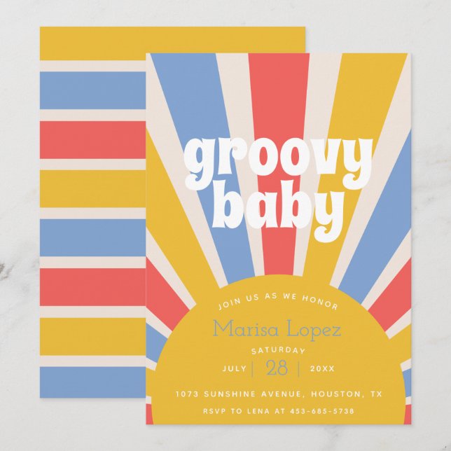 Invitación a Baby Shower de Groovy Baby Hippie (Anverso / Reverso)