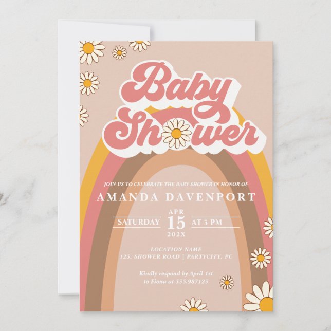 Invitación a Baby Shower de Groovy Chica (Anverso)