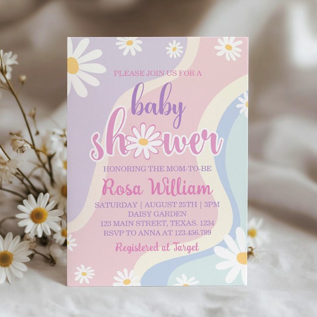 Invitación a Baby Shower de Groovy Daisy (Subido por el creador)