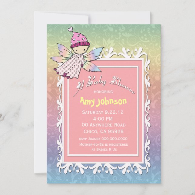 Invitación a baby shower de hada niña linda (Anverso)
