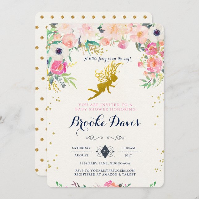 Invitación a Baby Shower de hadas (Anverso / Reverso)