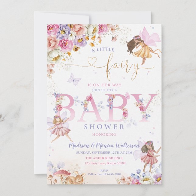 Invitación a Baby Shower de hadas (Anverso)