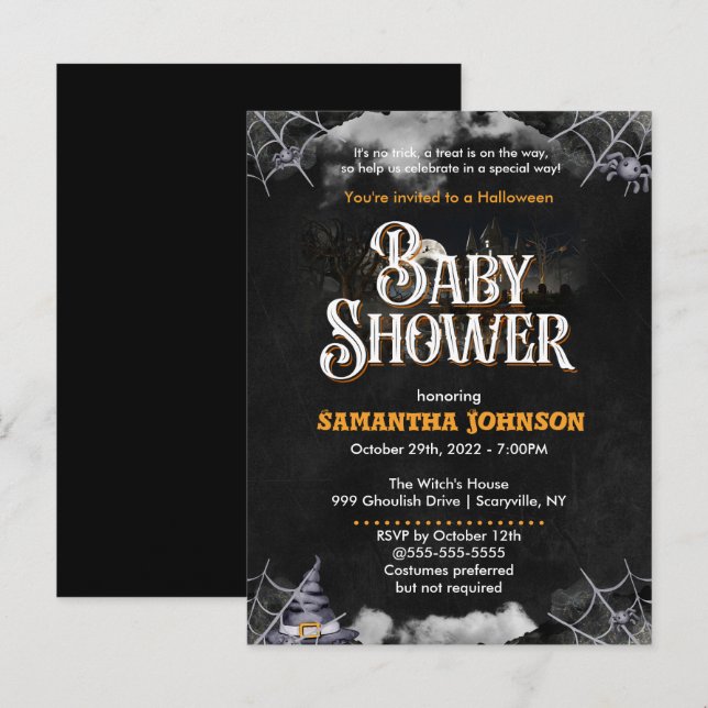 Invitación a Baby Shower de Halloween (Anverso / Reverso)