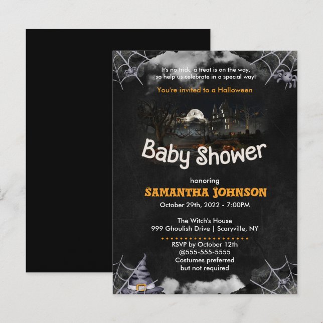 Invitación a Baby Shower de Halloween (Anverso / Reverso)