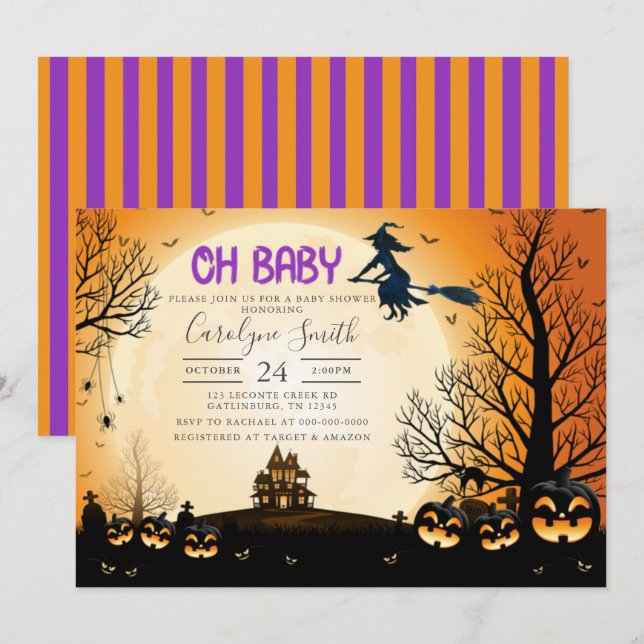 Invitación a Baby Shower de Halloween (Anverso / Reverso)