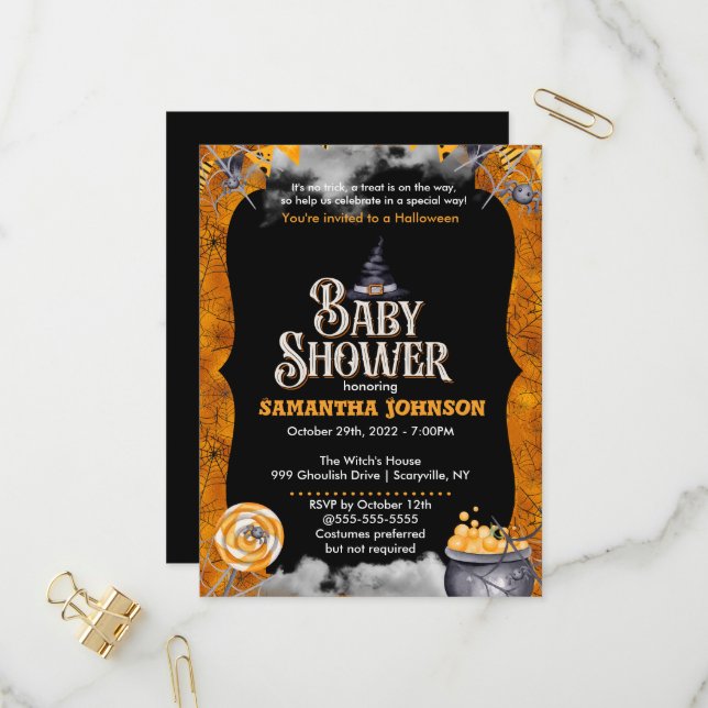 Invitación a Baby Shower de Halloween (Anverso/Reverso In Situ)